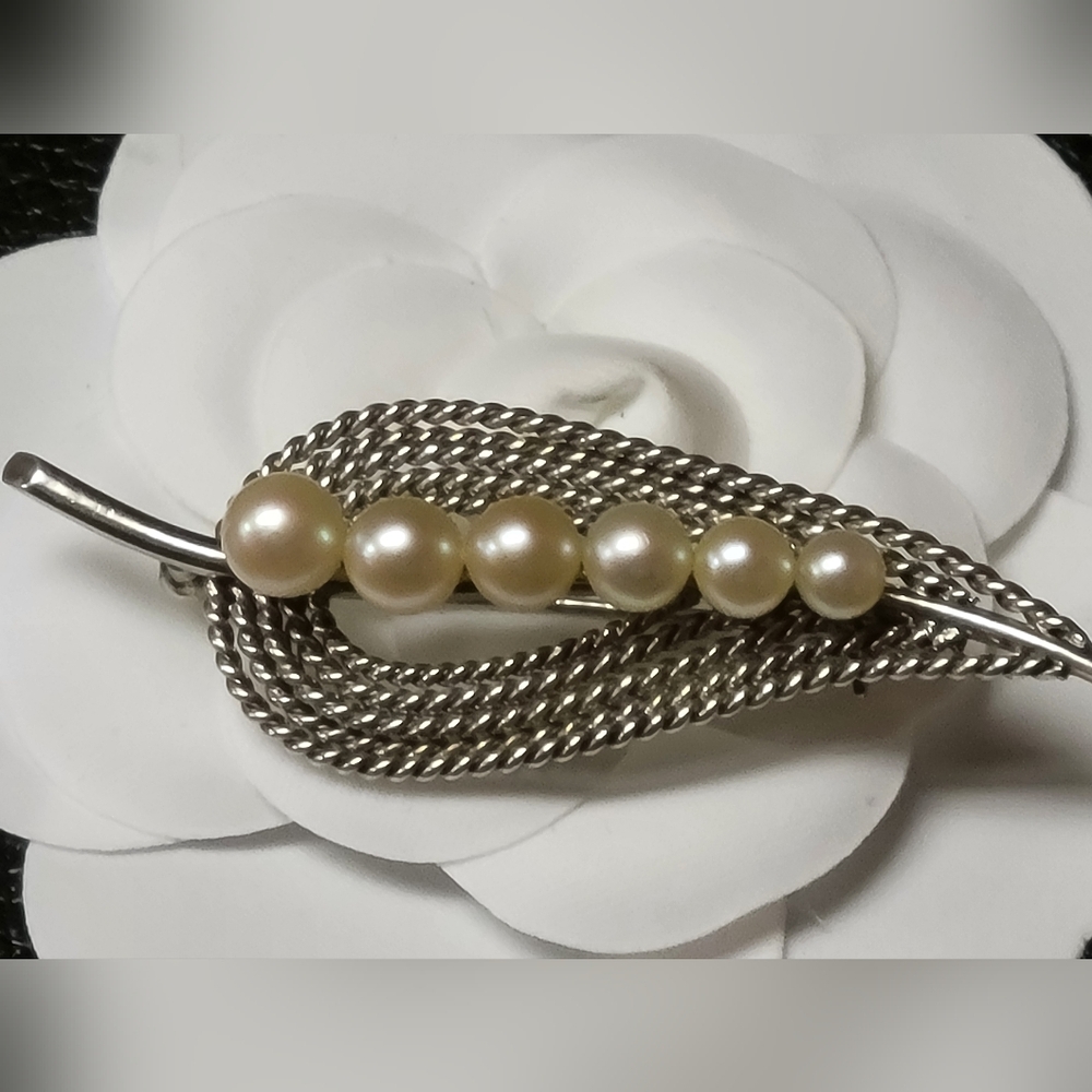 Vintage Fine Silver 925, Akoya Pearl Signed Japan BROOCH